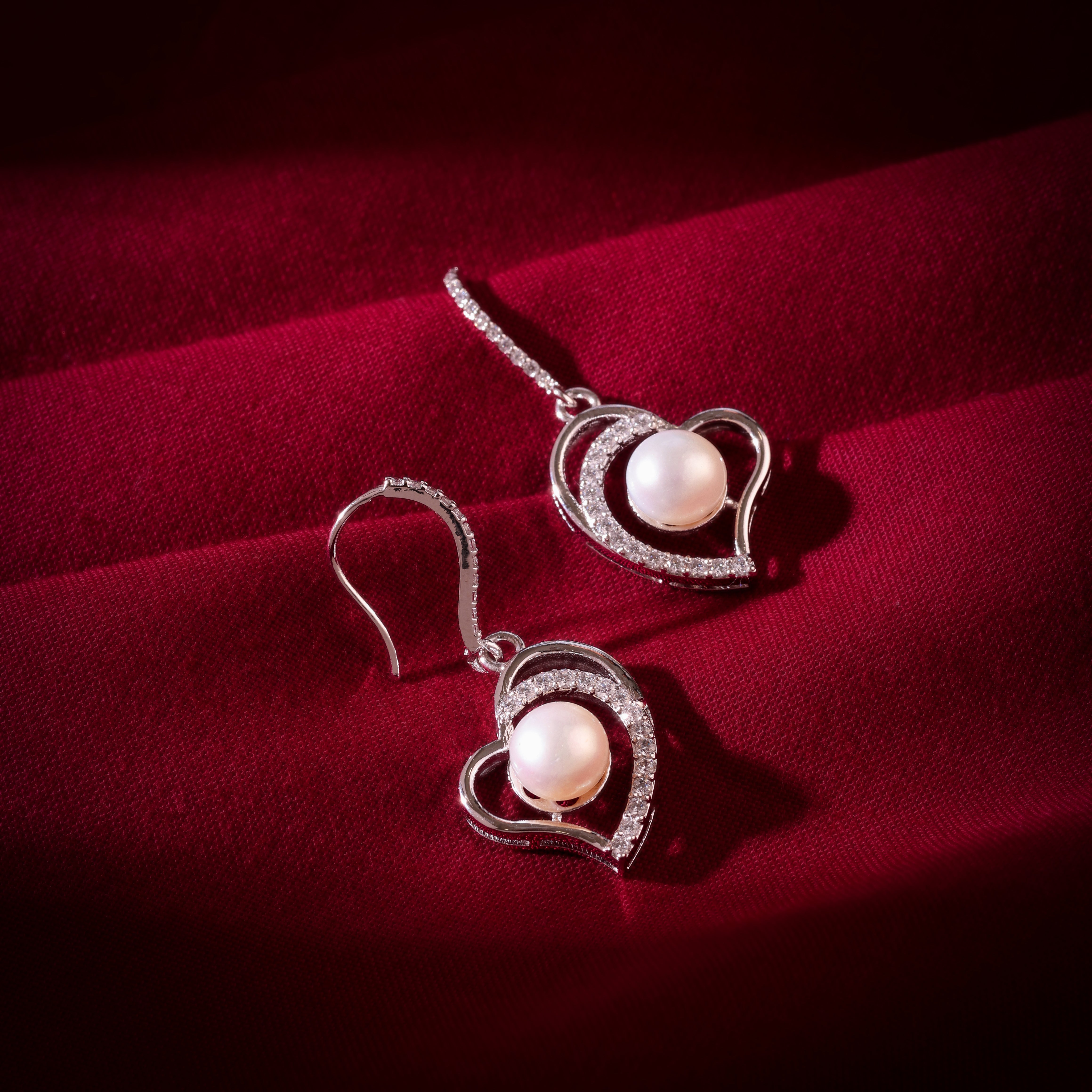 Twin Heart Pearl Earrings